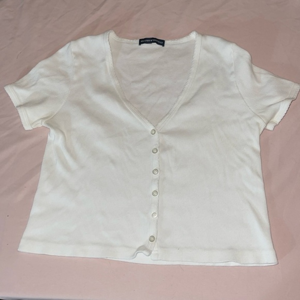 Brandy Melville white button up vneck